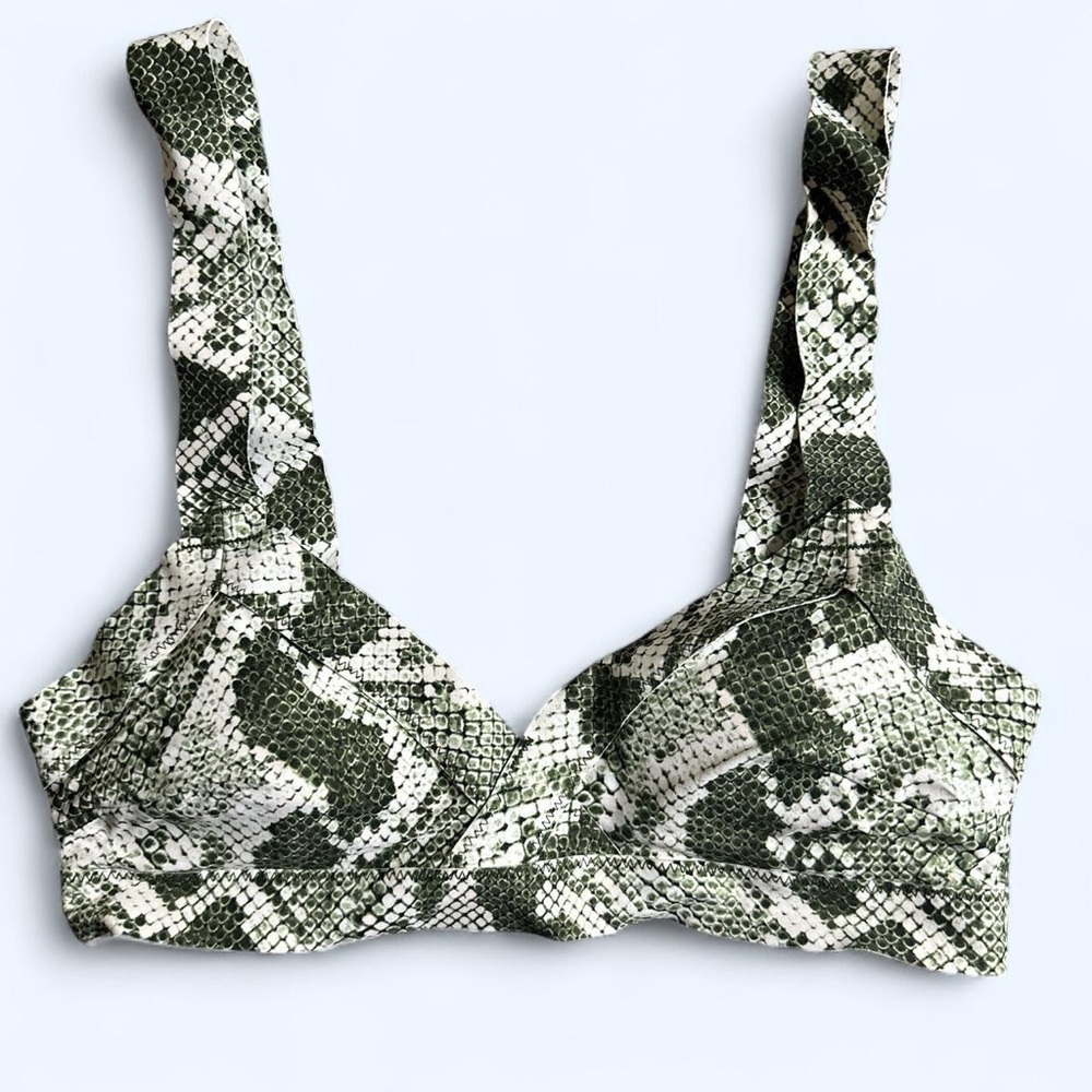 Green and White Snake Print Bikini Top